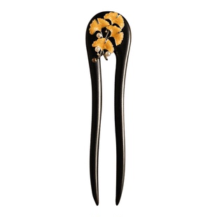 枫叶绿檀木U型发簪新中式汉服旗袍丸子头秋冬百搭发饰簪子送礼物