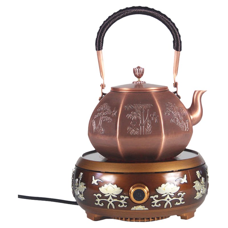 家用铜壶烧水壶茶壶纯铜手工紫铜养生壶复古煮茶器电陶炉铜壶套装