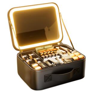 高级LED补光镜子旅行化妆包女高端便携式大容量出差手提化妆刷箱