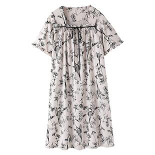 睡裙女睡衣夏季莫代尔短袖中长裙薄款夏天中年妈妈冰丝夏款连衣裙