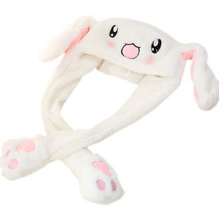 抖音同款兔子帽保暖一捏耳朵会动的帽子儿童毛绒玩具发箍可爱兔子