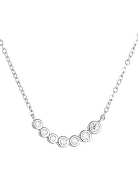 AHCHOO 静奢火彩爆闪渐变7钻莫桑石微笑项链小众高级S925银锁骨链