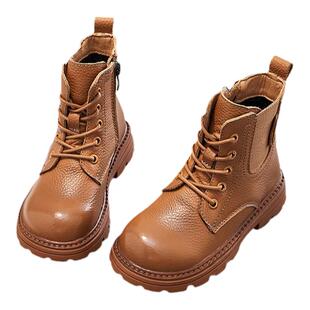 头层牛皮女童二棉靴子儿童马丁靴加绒男童防水冬季新款大棉雪地靴