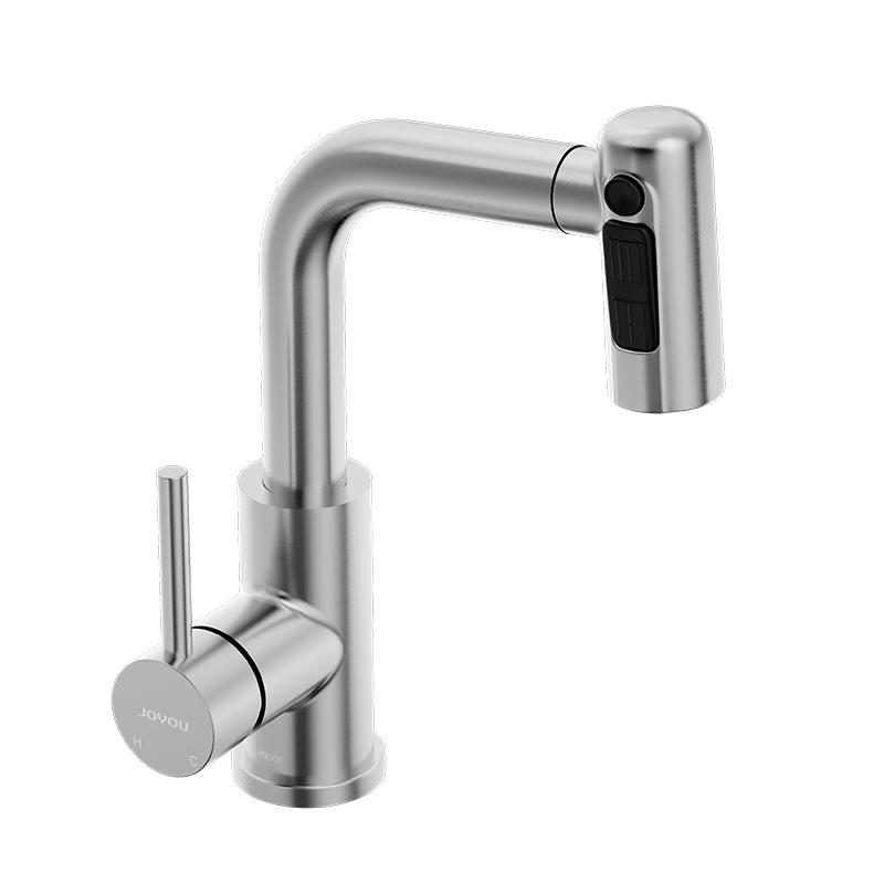 抽拉式洗脸盆冷热水龙头台上卫生间伸缩洗手池面盆304不锈钢龙头