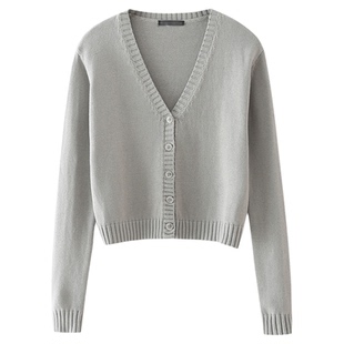 程潇同款针织衫V领外搭罩衫短款上衣春款bm风薄款针织开衫外套女