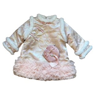 女童国风连衣裙冬装2025女宝宝新年拜年服周岁礼服公主裙过年衣服