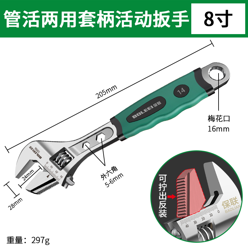 活动扳手多功能快速开口扳子铬钒钢活口管钳子省力家用工具大全