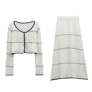 米米子微胖大码胖mm“雪花酥”时尚风工艺感毛织上衣半裙套装女秋