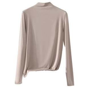 莫代尔高领长袖T恤女秋冬2025新款弹力百搭修身内搭堆堆领打底衫