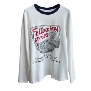 AMR UU◆美式休闲 慵懒范宽松显瘦印花加绒打底衫女撞色T恤秋冬新