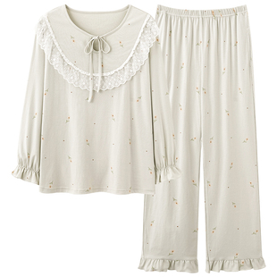 浪莎睡衣纯棉女款圆领套头植物花卉长袖中年妈妈高级感大码家居服