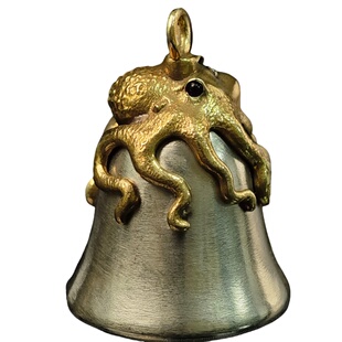 春工 克苏鲁原创设计章鱼黄铜白铜小铃铛挂件包包配饰钥匙扣车挂