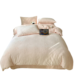 公主风雕花牛奶绒四件套2025新款冬季加厚珊瑚绒加绒床笠床单人三