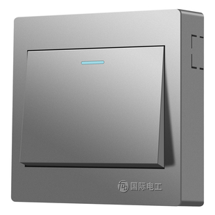 国际电工开关一开单控带插座超薄电源十五孔多孔家用灰色明装面板