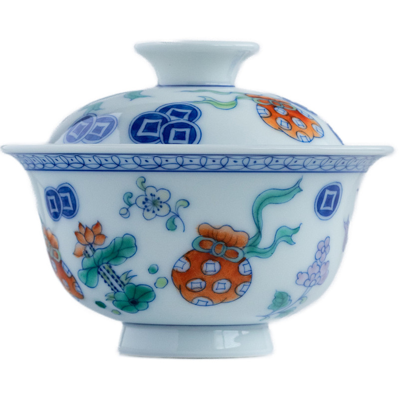 器想茶谈青花五彩手工盖碗喝茶用