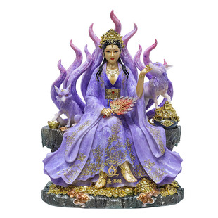 九尾狐娘娘神像汉白玉叠染青丘女帝姑娘红狐白狐家用真身供奉摆件