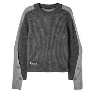 U/TI联名款灰色设计感解构毛衣女撞色不对称上衣尤缇时尚春季新款