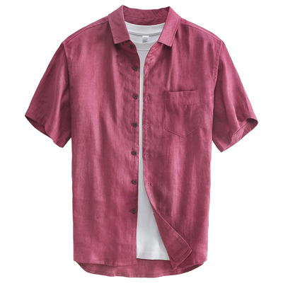 轻盈透气21支丝光纯亚麻短袖衬衫