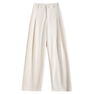 加绒毛呢阔腿裤女款2025新秋冬季弯刀裤休闲加厚羊毛灰色西装裤子