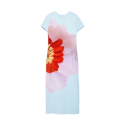 Desigual【Lacroix联名】25春夏新款花朵印花浅蓝长款短袖连衣裙