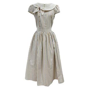 JUJU定制法式复古娃娃领短袖连衣裙显瘦气质赫本风大摆裙清新少女