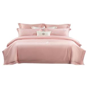 水星家纺60支新疆长绒棉四件套全棉贡缎绣花轻奢被套床单床笠床品