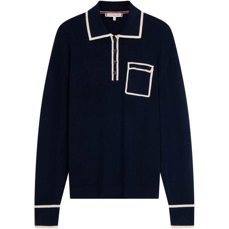 Tommy女装莱赛尔镶边POLO针织衫