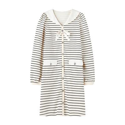 秋水伊人奥莱小香风设计条纹连衣裙冬女长袖内搭裙子