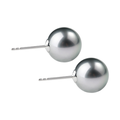 GiO珠宝大溪地铂金灰海水黑珍珠耳钉女18K金耳饰吉尔德证格雷系灰
