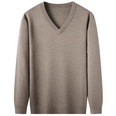 半精纺纯羊毛男士V领打底毛衣