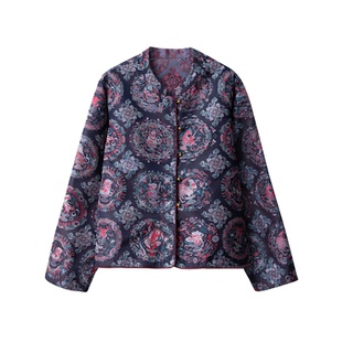 一丝牵双面穿蜀锦牛仔色全家福100%桑蚕丝真丝开衫外套女宽松早春