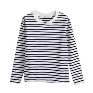 2025春季新款宽松纯棉秋衣长袖打底衫女t恤春秋条纹上衣妈妈小衫