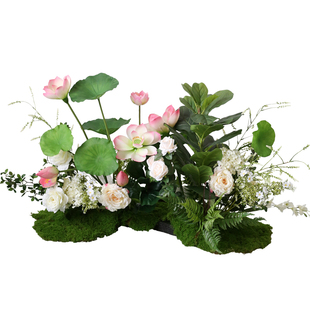 新中式仿真绿植假竹子盆栽室内软装禅意植物造景仿生荷花装饰花艺