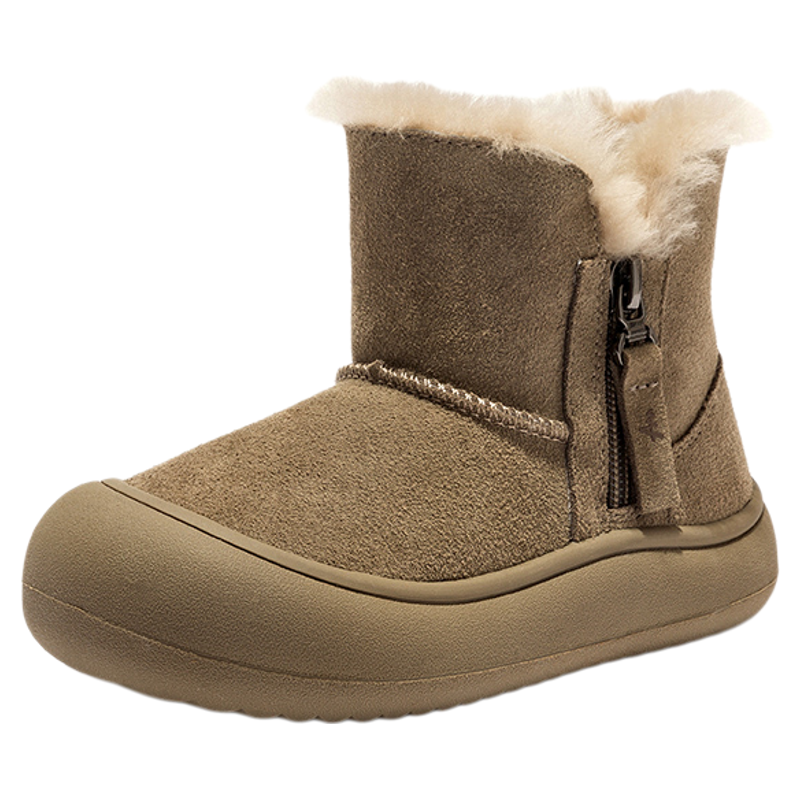 AM童鞋男女童雪地靴复古冬季儿童棉鞋2025新款防滑保暖加绒棉靴