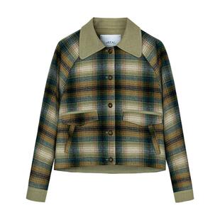 it'real瑞尔冬新款美式复古格纹夹克宽松小众设计毛呢短外套女