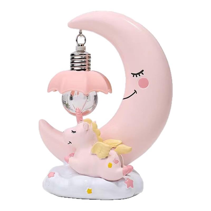 少女心粉色月亮独角兽卧室装饰品