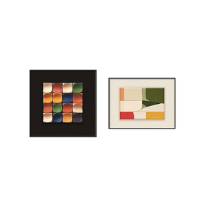 多巴胺客厅装饰画仿木纹几何沙发背景墙挂画现代简约高级感组合画