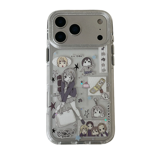 独壳 卡通二次元日漫轻音少女适用苹果17promax手机壳古早黑白iPhone16新款15防摔14pro女款13双层手机套硬壳