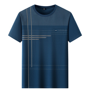 中老年圆领汗衫爸爸夏装纯棉短袖t恤父亲上衣中年男士休闲体恤衫