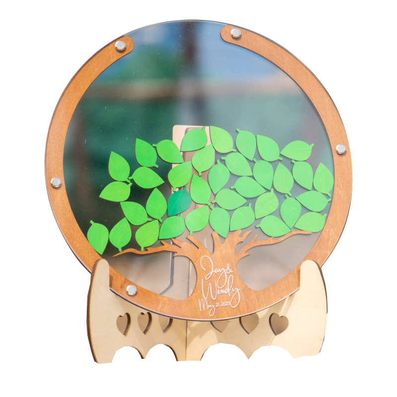 仙兴荣创意圆形绿叶大树签到框结婚礼木片签名册创意年会毕业定制