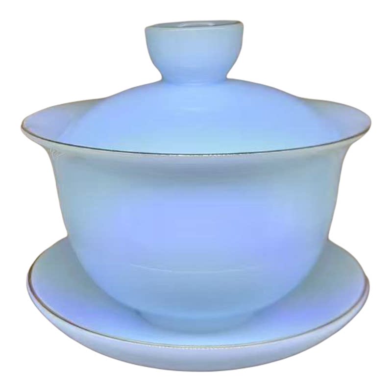 粉蓝冰种白瓷盖碗茶杯不烫手