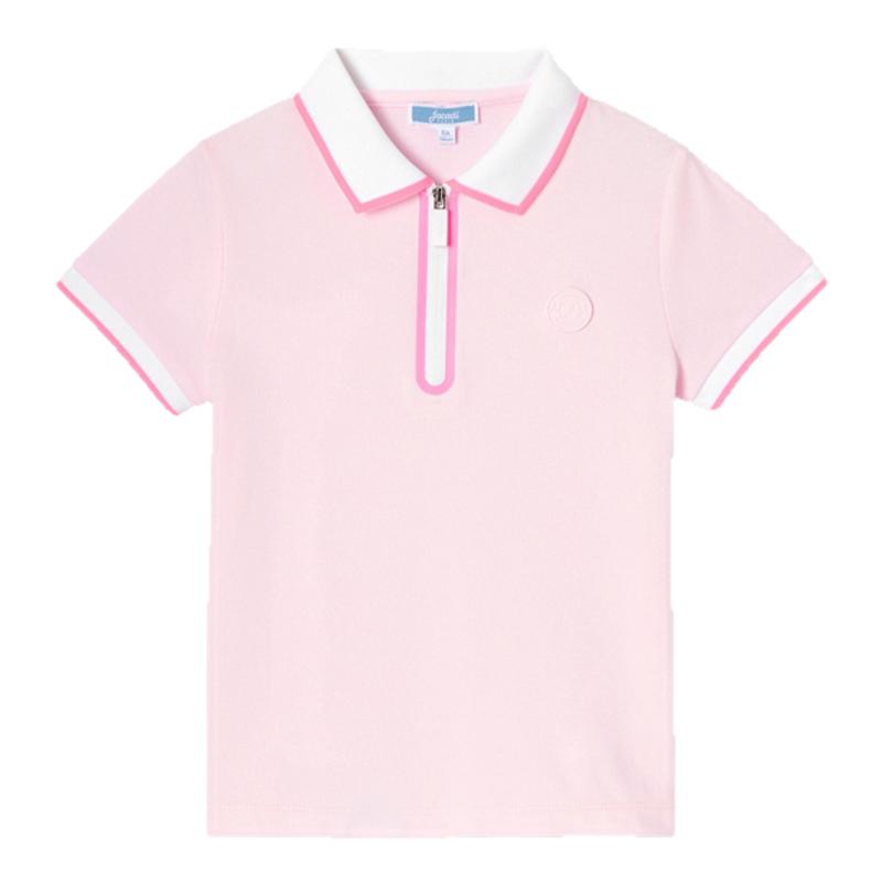 Jacadi亚卡迪女童短袖POLO衫2025夏季新品法国粉色T恤上衣2041883