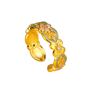 新款珐琅彩烧蓝繁花似锦戒指宫廷复古时尚开口调节镀金指环送女友