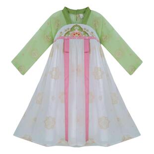 儿童汉服女童超仙宋制魏晋风米白色大童汉服古风亲子装演出春秋款