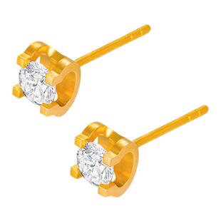 牛头黄金耳钉耳环女经典百搭古法足金莫桑石耳饰单钻耳针女款送礼