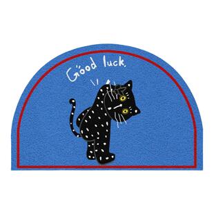 鹿小调原创入户门丝圈地垫蓝色黑猫半圆进门垫耐磨防滑脚垫可定制