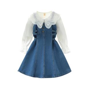 女童春秋裙子套装2025秋季洋气童装两件套中大童牛仔连衣裙背带裙