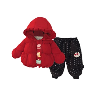 女童冬款加厚棉服套装冬季韩版小女孩宝宝巨好看洋气保暖棉衣外套