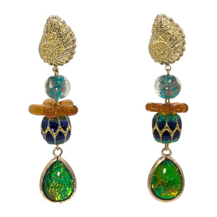 25SUMMER原创 青绮 中古感精致彩色琉璃景泰蓝欧泊珠气质复古耳环