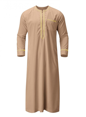 阿拉伯长袖圆领长袍男
